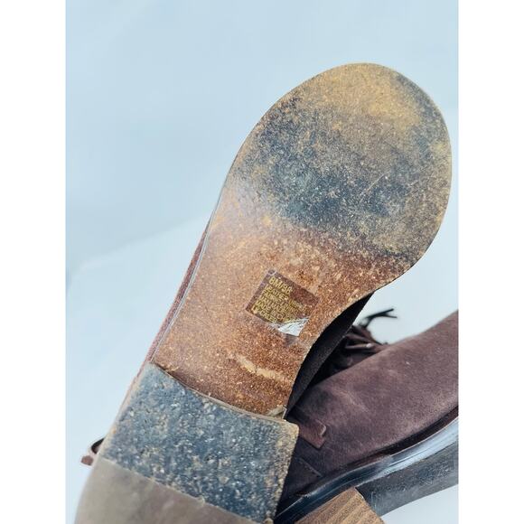 Lucky Brand Suede Fringe Western Boots Brown Mid-Calf Pull On Size 8 - Picture 7 of 11